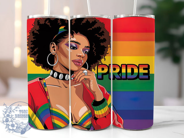 Rainbow Afro Woman LGBTQ Pride Tumbler Wrap, Afro Woman Pride Cup, Rainbow Afro Woman Wrap, LGBTQ Pride Tumbler, 20Oz Tumbler Wrap, Sublimation Pride Tumbler, Afro Woman Drinkware Sublimation ToriDesigns 