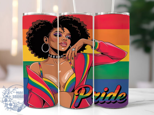 Rainbow Afro Woman LGBTQ Pride Tumbler Wrap, Afro Woman Pride Cup, Rainbow Afro Woman Wrap, LGBTQ Pride Tumbler, 20Oz Tumbler Wrap, Sublimation Pride Tumbler, Afro Woman Drinkware Sublimation ToriDesigns 