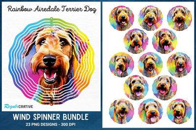 Rainbow Airedale Terrier Dog Wind Spinner Bundle Sublimation Regulrcrative 