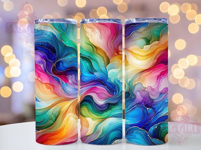 Rainbow Alcohol Ink Art Tumbler, Colorful Ink Pattern, Alcohol Ink Texture, 20Oz Sublimation Wrap, Vibrant Ink Design, Rainbow Fluid Art, Tumbler Sublimation Sublimation SvggirlplusArt 