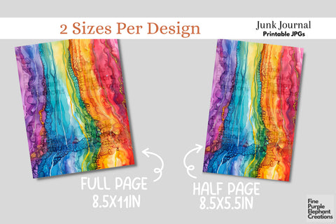 Rainbow Alcohol Ink Digital Junk Journal Kit Half Page Pride Digital Pattern Fine Purple Elephant Creations 