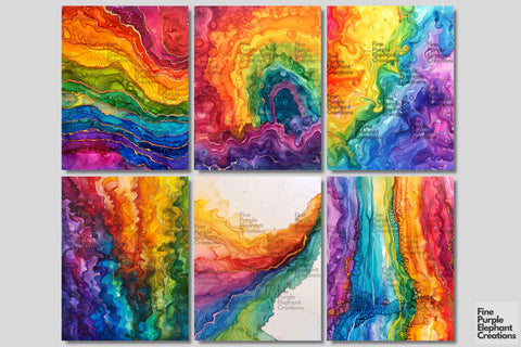 Rainbow Alcohol Ink Digital Junk Journal Kit Half Page Pride Digital Pattern Fine Purple Elephant Creations 