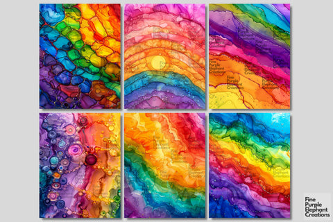 Rainbow Alcohol Ink Digital Junk Journal Kit Half Page Pride Digital Pattern Fine Purple Elephant Creations 