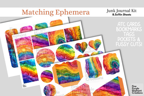 Rainbow Alcohol Ink Digital Junk Journal Kit Half Page Pride Digital Pattern Fine Purple Elephant Creations 