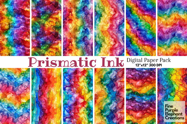 Rainbow Alcohol Ink Digital Paper - Pride LGBTQ Digital Pattern Fine Purple Elephant Creations 