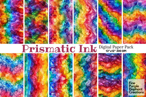 Rainbow Alcohol Ink Digital Paper - Pride LGBTQ Digital Pattern Fine Purple Elephant Creations 