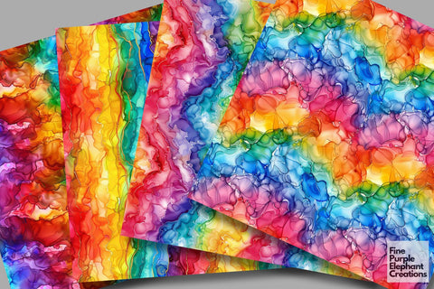 Rainbow Alcohol Ink Digital Paper - Pride LGBTQ Digital Pattern Fine Purple Elephant Creations 