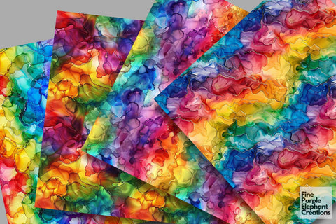 Rainbow Alcohol Ink Digital Paper - Pride LGBTQ Digital Pattern Fine Purple Elephant Creations 
