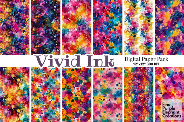 Rainbow Alcohol Ink Polka Dots Digital Paper - Vibrant Color Circle Paint Digital Pattern Fine Purple Elephant Creations 