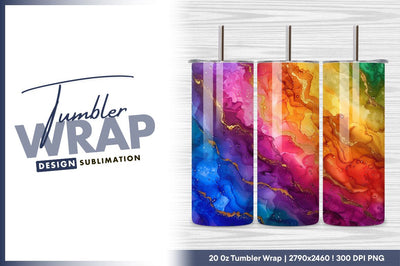 Rainbow alcohol ink with gold accents tumbler png Sublimation Regulrcrative 