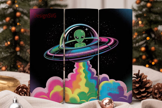 Rainbow Alien Spaceship 20oz Tumbler Sublimation DesignSVG 
