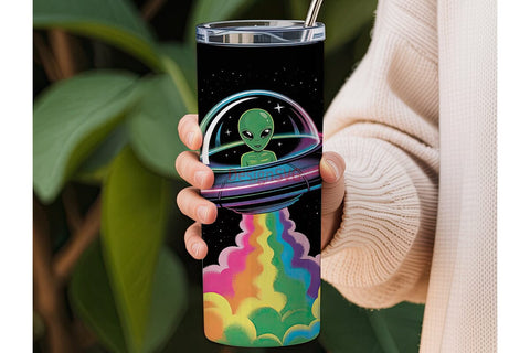 Rainbow Alien Spaceship 20oz Tumbler Sublimation DesignSVG 