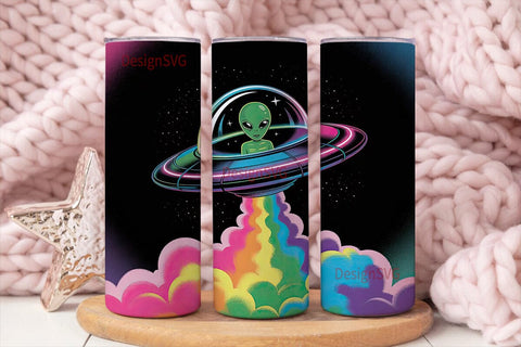 Rainbow Alien Spaceship 20oz Tumbler Sublimation DesignSVG 