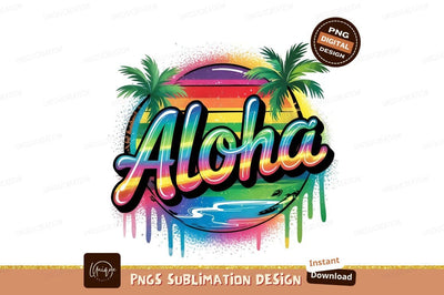 Rainbow Aloha Palms Sublimation Design Graphic Sublimation Designangry 