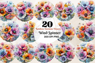 Rainbow Anemone Flowers Wind Spinner Sublimation Regulrcrative 