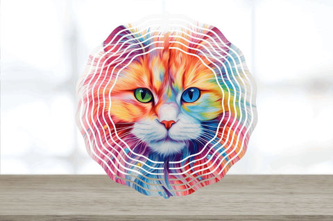 Rainbow Angora Cat Wind Spinner Sublimation Regulrcrative 