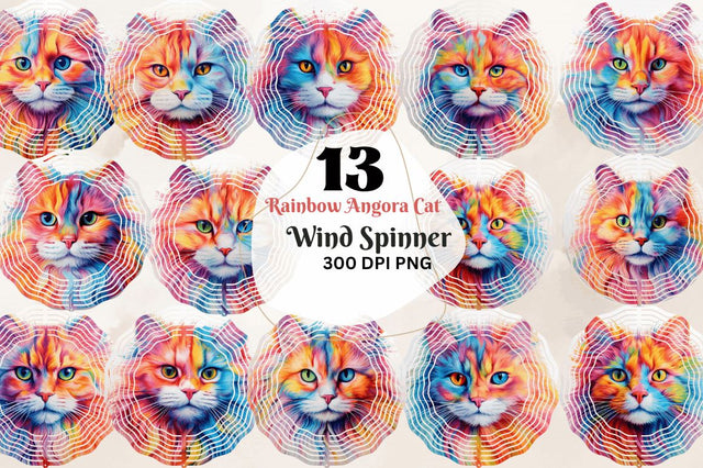 Rainbow Angora Cat Wind Spinner Sublimation Regulrcrative 