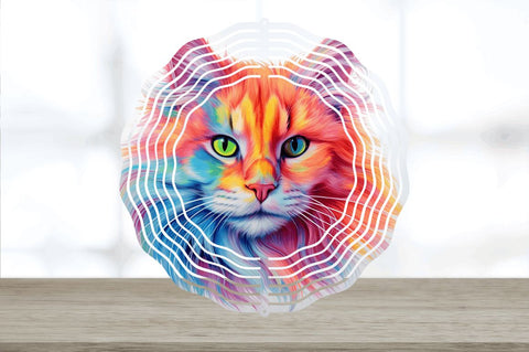 Rainbow Angora Cat Wind Spinner Sublimation Regulrcrative 