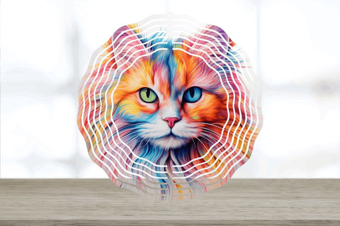 Rainbow Angora Cat Wind Spinner Sublimation Regulrcrative 