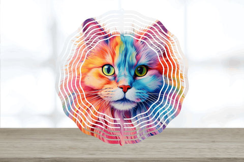 Rainbow Angora Cat Wind Spinner Sublimation Regulrcrative 