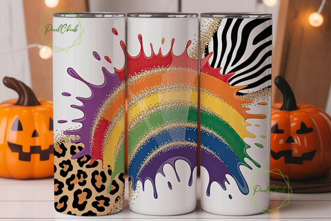 Rainbow Animal Print Glitter Tumbler Sublimation PixelChick 