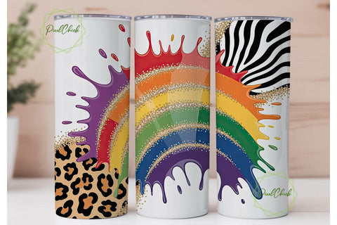 Rainbow Animal Print Glitter Tumbler Sublimation PixelChick 