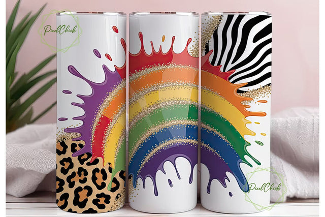 Rainbow Animal Print Glitter Tumbler Sublimation PixelChick 