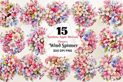 Rainbow Apple Blossom Flowers Wind Spinner Sublimation Regulrcrative 