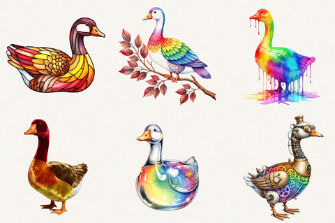 Rainbow Autumn Goose Clipart Bundle. Sublimation SVGArt 