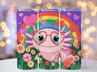 Rainbow Axolotl Valentine Tumbler, Cute Valentine Tumbler, 20oz Tumbler Wrap, Sublimation Design, Axolotl Lover Gift, Colorful Axolotl Wrap, Adorable Valentine Tumbler Sublimation SvggirlplusArt 