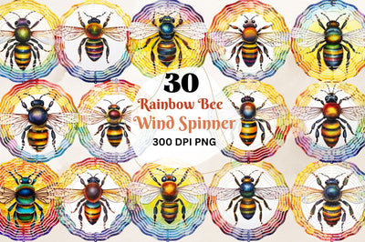Rainbow Bee Wind Spinner Sublimation Designs Bundle Sublimation Regulrcrative 