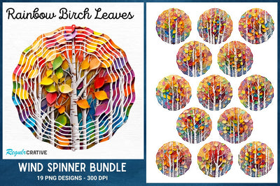 Rainbow Birch Leaves Wind Spinner Sublimation Regulrcrative 