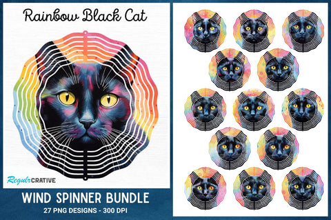Rainbow Black Cat Wind Spinner Sublimation Regulrcrative 