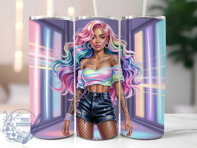 Rainbow Black Girl Tumbler, African Black Girl Theme, Tattoo Baddie Wrap, Vibrant Colorful Design, Seamless Artistic Motif, Bold Empowered Style, Modern Chic Print, 20Oz Tumbler, Sublimation Sublimation ToriDesigns 