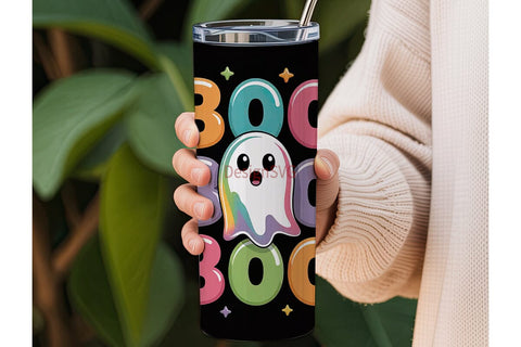 Rainbow Boo Ghost 20oz Tumbler Wrap Sublimation DesignSVG 