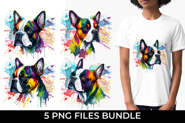 Rainbow Boston Terrier Dog Watercolor Bundle Free For Commercial Use Sublimation Sintegra 