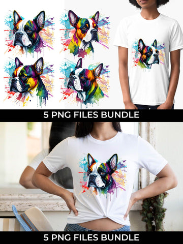 Rainbow Boston Terrier Dog Watercolor Bundle Free For Commercial Use Sublimation Sintegra 