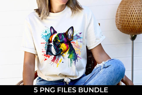 Rainbow Boston Terrier Dog Watercolor Bundle Free For Commercial Use Sublimation Sintegra 