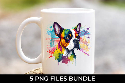 Rainbow Boston Terrier Dog Watercolor Bundle Free For Commercial Use Sublimation Sintegra 