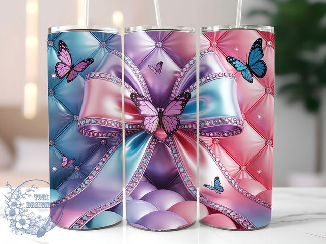 Rainbow Bow Coquette 20oz Tumbler, Coquette Cup Wrap, Butterfly Sublimation Design, 20Oz Tumbler Wrap, Colorful Bow Cup, Stylish Coquette Butterfly, Vibrant Rainbow Tumbler Sublimation ToriDesigns 
