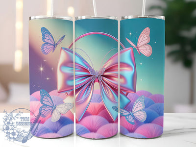 Rainbow Bow Coquette 20oz Tumbler, Coquette Cup Wrap, Butterfly Sublimation Design, 20Oz Tumbler Wrap, Colorful Bow Cup, Stylish Coquette Butterfly, Vibrant Rainbow Tumbler Sublimation ToriDesigns 