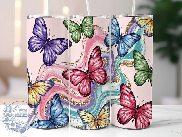 Rainbow Bright Artistic Butterfly Tumbler, Rainbow Butterfly PNG, 20oz Tumbler Wrap, Bright Butterfly Sublimation, Vivid Insect Tumbler, Artistic Butterfly Design, Multicolor Tumbler Wrap Sublimation ToriDesigns 