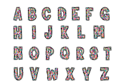 Rainbow Brush Stroke Alphabet PNG, Colorful Doodle Letters Sublimation BijouBay 