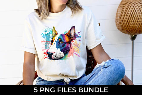 Rainbow Bull Terrier Dog Watercolor Bundle Free For Commercial Use Sublimation Sintegra 