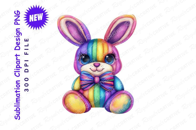 Rainbow Bunny Cartoon Clipart Png Illustration Sublimation Regulrcrative 