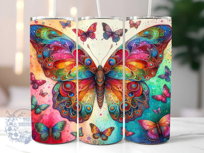 Rainbow Butterflies 20oz Skinny Tumbler, Butterfly Tumbler Png, Straight & Tapered Tumbler Wrap, Instant Digital Download Sublimation ToriDesigns 