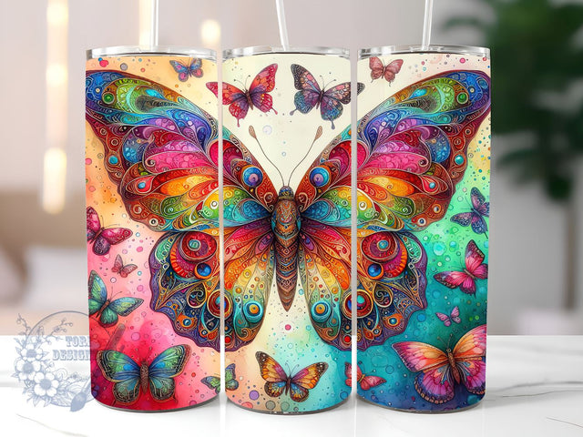 Rainbow Butterflies 20oz Skinny Tumbler, Butterfly Tumbler Png, Straight & Tapered Tumbler Wrap, Instant Digital Download Sublimation ToriDesigns 