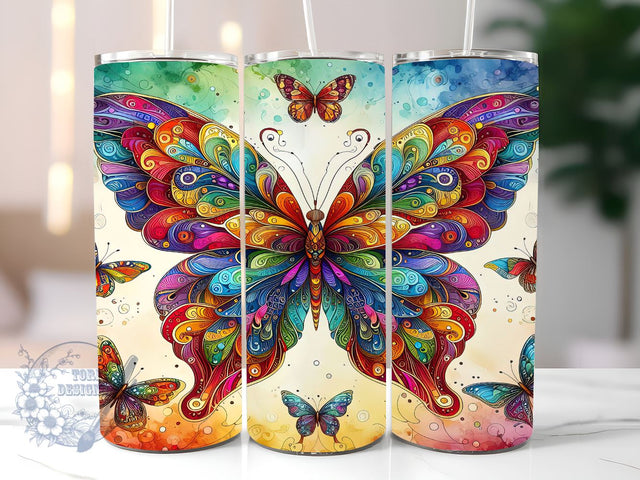 Rainbow Butterflies 20oz Skinny Tumbler, Butterfly Tumbler Png, Straight & Tapered Tumbler Wrap, Instant Digital Download Sublimation ToriDesigns 