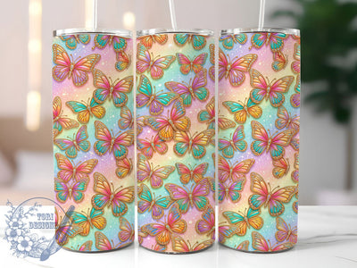 Rainbow Butterflies 20oz Tumbler, Rainbow Butterflies, 20oz Tumbler Wrap, Sublimation Design, Butterfly Tumbler PNG, Colorful Insect Graphic, Rainbow Floral Wrap, Digital Tumbler Craft Sublimation ToriDesigns 