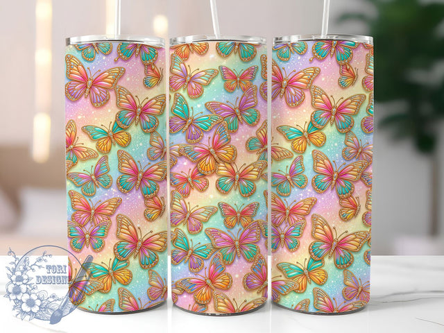 Rainbow Butterflies 20oz Tumbler, Rainbow Butterflies, 20oz Tumbler Wrap, Sublimation Design, Butterfly Tumbler PNG, Colorful Insect Graphic, Rainbow Floral Wrap, Digital Tumbler Craft Sublimation ToriDesigns 